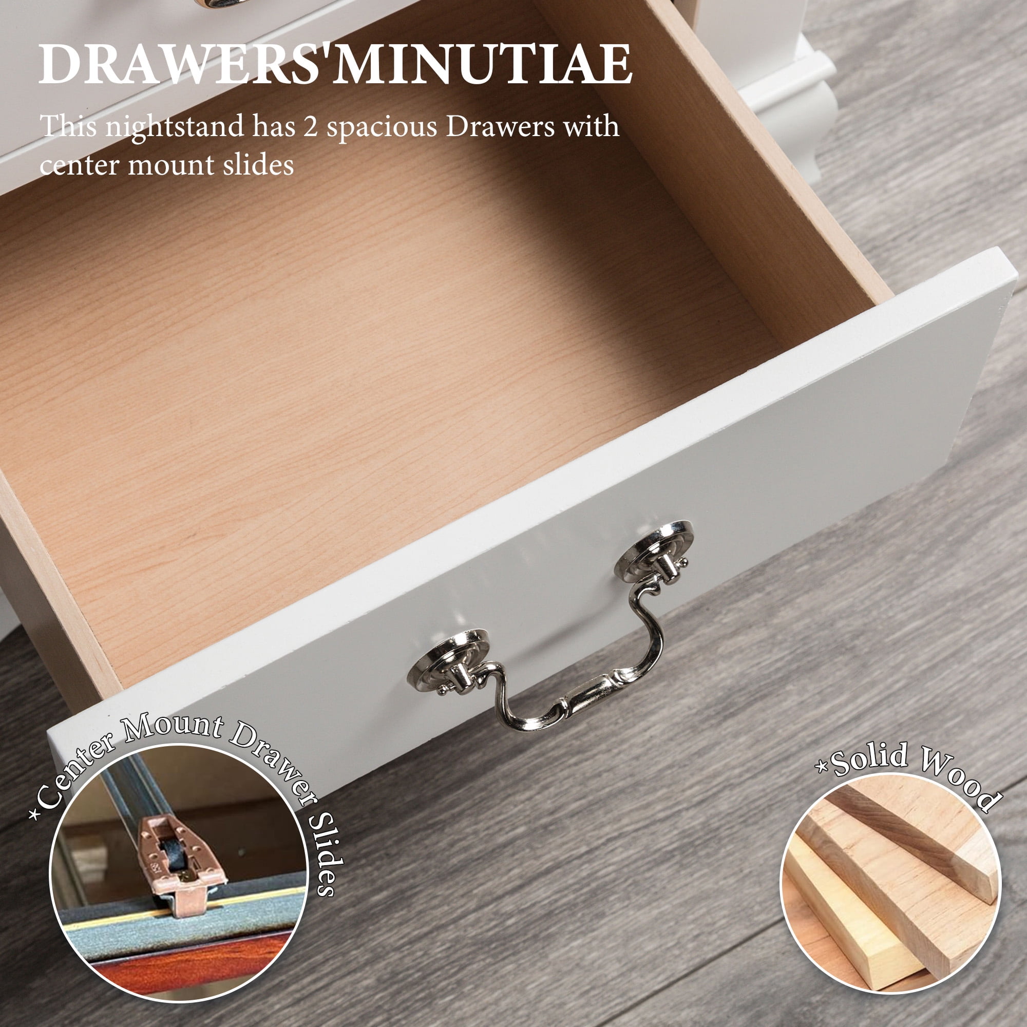 Aukfa 2-Drawer Nightstand, Mid-Century Modern Wood Bedside Table for Bedroom/Living Room/Guest Room,White