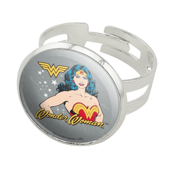 Wonder Woman Vintage Icon Silver Plated Adjustable Novelty Ring