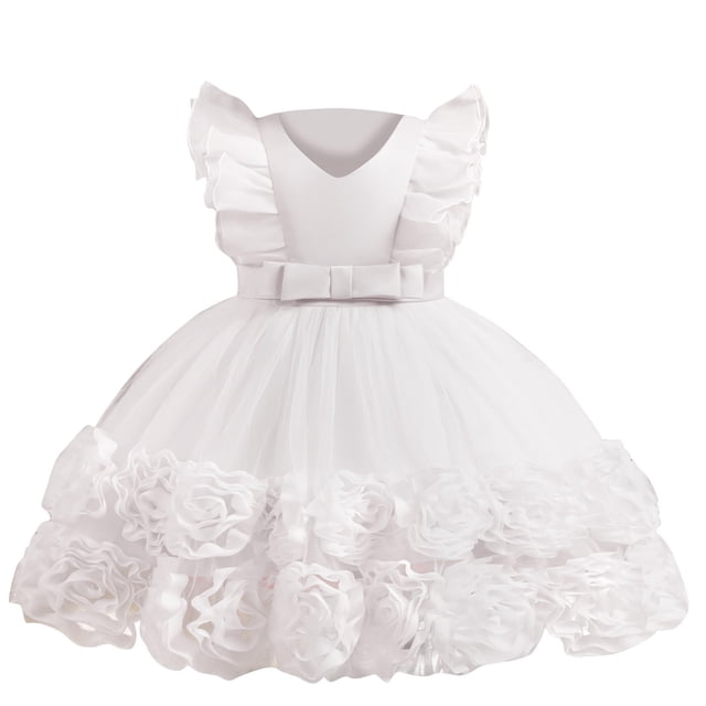 FAIWAD Robes de Princesse pour Bébés Filles, Robe Mignonne Sans Manches en Dentelle Brodée pour Tout-Petits et Bébés, Robe de Mariage pour Enfants