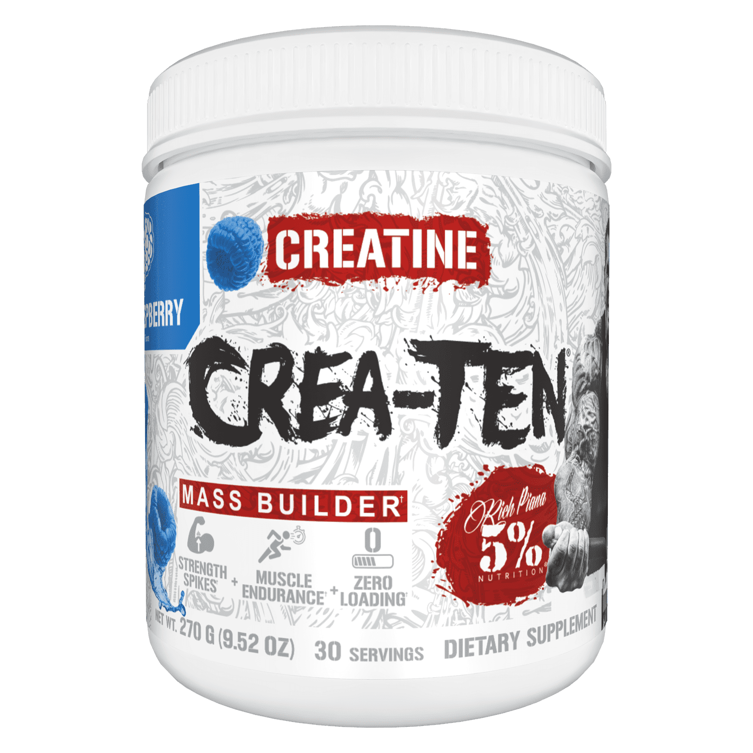 5% Nutrition CreaTEN Creatine Powder Supplement for Strength and Recovery, Blue Raspberry