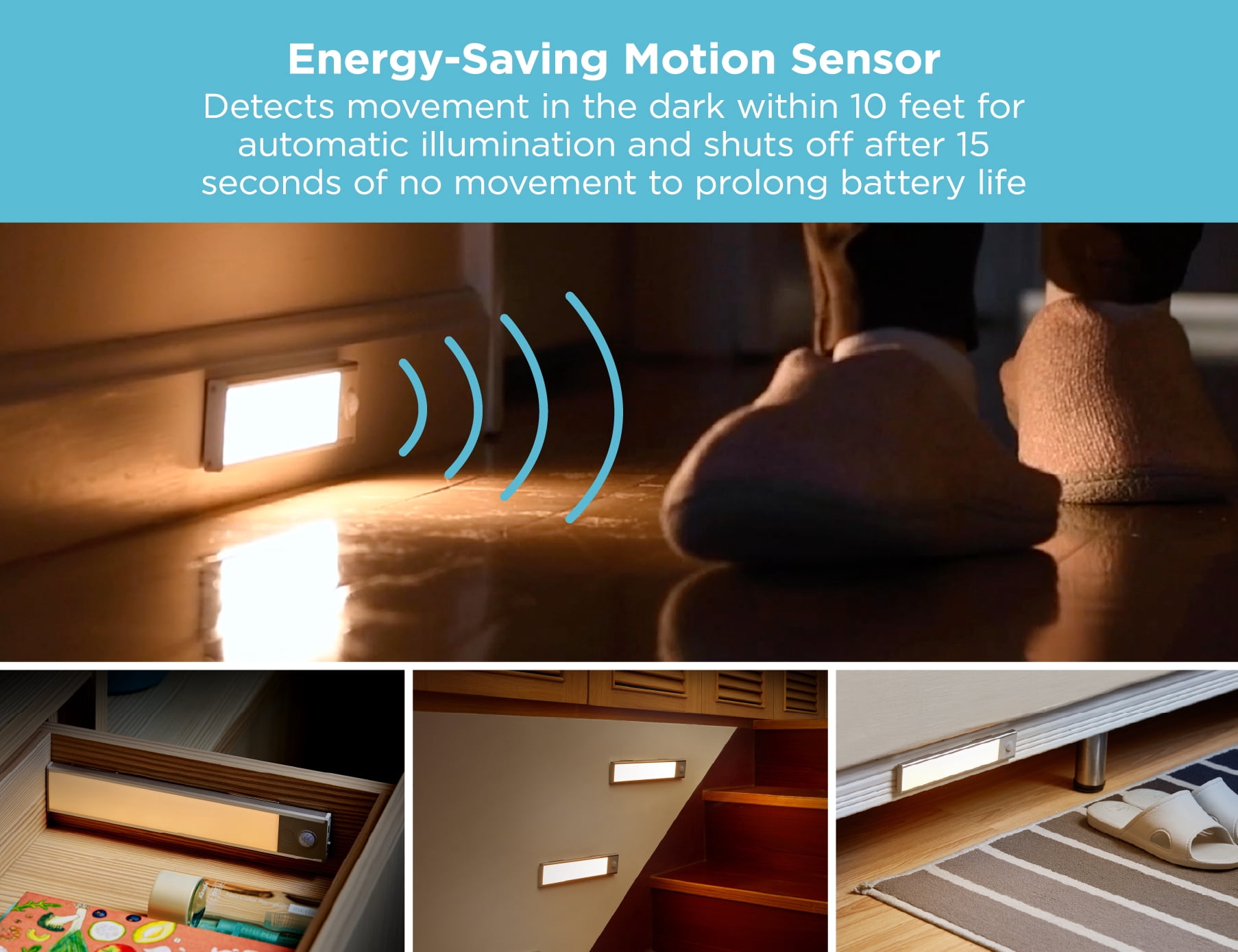 BLACK+DECKER Rechargeable Under Cabinet Lighting, Motion Sensor On/Off, Warm White LED, Stick-On Install for Kitchen & Closets - 2 Light Bars