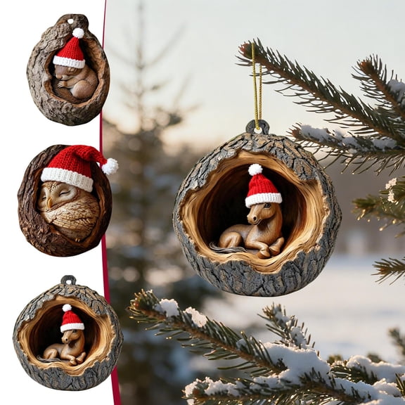 Fwttom Animal Christmas Tree Ornaments - Adorable Creatures 2D Flat Hanging Holiday Vacation Party Christmas Decorations, Lovely Gift for Family Friends