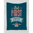 thumbnail image 1 of But First Coffee Tapestry, Composition of Grunge Design Poster Layout Long Text Font, Wall Hanging for Bedroom Living Room Dorm Decor, 60W X 80L Inches, Dark Teal Coral and Peach, by Ambesonne, 1 of 2