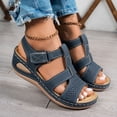 thumbnail image 4 of Womens Wedge Sandals Retro Splice Leather Open Toe Comfortable Walking Shoes Ankle Strap Casual Slip on Summer Footwear Blue Size 8.5, 4 of 8