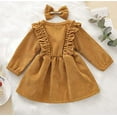 thumbnail image 5 of Styles I Love Toddler Girls Buttons Ruffle Long Sleeve Solid Corduroy Dress with Bow Hair Clip 2pcs Fall Winter Dressy Outfit (Mustard, 4T), 5 of 6