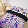 thumbnail image 3 of Erosebridal Cute Rainbow Unicorn Queen Duvet Cover Set,Colorful Butterfly Purple Floral Bedding For Kids Girls,Reversible Black 3-Piece,No Comforter, 3 of 6