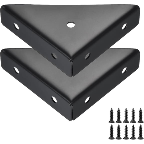2 Pack Bed Corner Support, Shelf Brackets Type Triangular Bracket Fastener, Cold Rolled Steel Braces Joining Support for Desk Bed (Black)