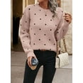 thumbnail image 4 of Women'S Polka Dots Sweaters Long Sleeve Round Neck Knitted Pullover Tops Pink L, 4 of 9