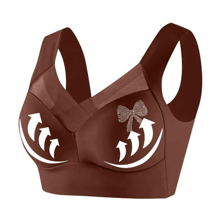 Ousvtion Daisy Bras for Womens Bow Diamond Bralette Full-Coverage Wireless Lingerie Push Up Bra with Support Lifting Seamless Mesh Bralettes Clearance Deals  Coffee 3X-Large