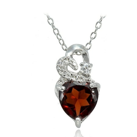 Garnet Bead Necklace - Sterling Silver 1.8ct TGW Garnet and White Topaz Double Heart Necklace