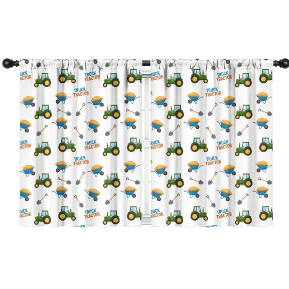 Blackout Kids Curtains,Cartoon Tractors Wheelbarrows White Pattern Childrens Insulated Curtains Set Of 2,Bedroom Essentials,Toddler Room Decor 42"x54"