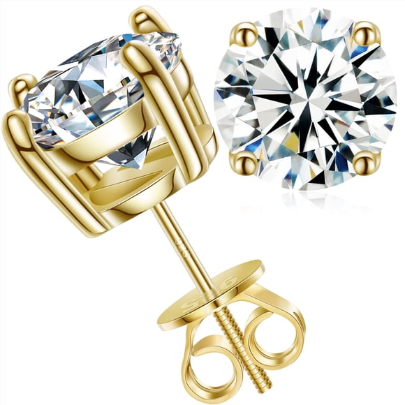 Pendientes de tuerca TUHE Moissanite de latón de 2 quilates y oro amarillo de 18 quilates
