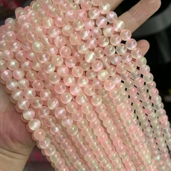K-KED Rare Natural White Selenite Round Sphere Polished Gemstone Beads 15.5"-8 mm