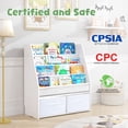 thumbnail image 3 of Solid Wood Toddler Bookshelf with Toy Storage Bins, Front-Facing Montessori Book Rack for Kids, White, 3 of 6