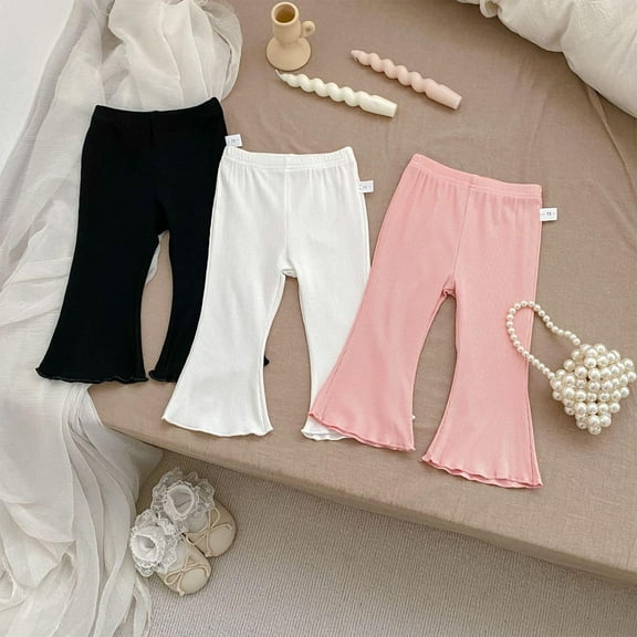 Swuxness Girls Casual Flare Leggings, Spring Long Pants for Kids, Kids Solid Color Elastic Waist Thin Breathable Flared Leg Pants for Boys and Girls Black, 9-12 Months