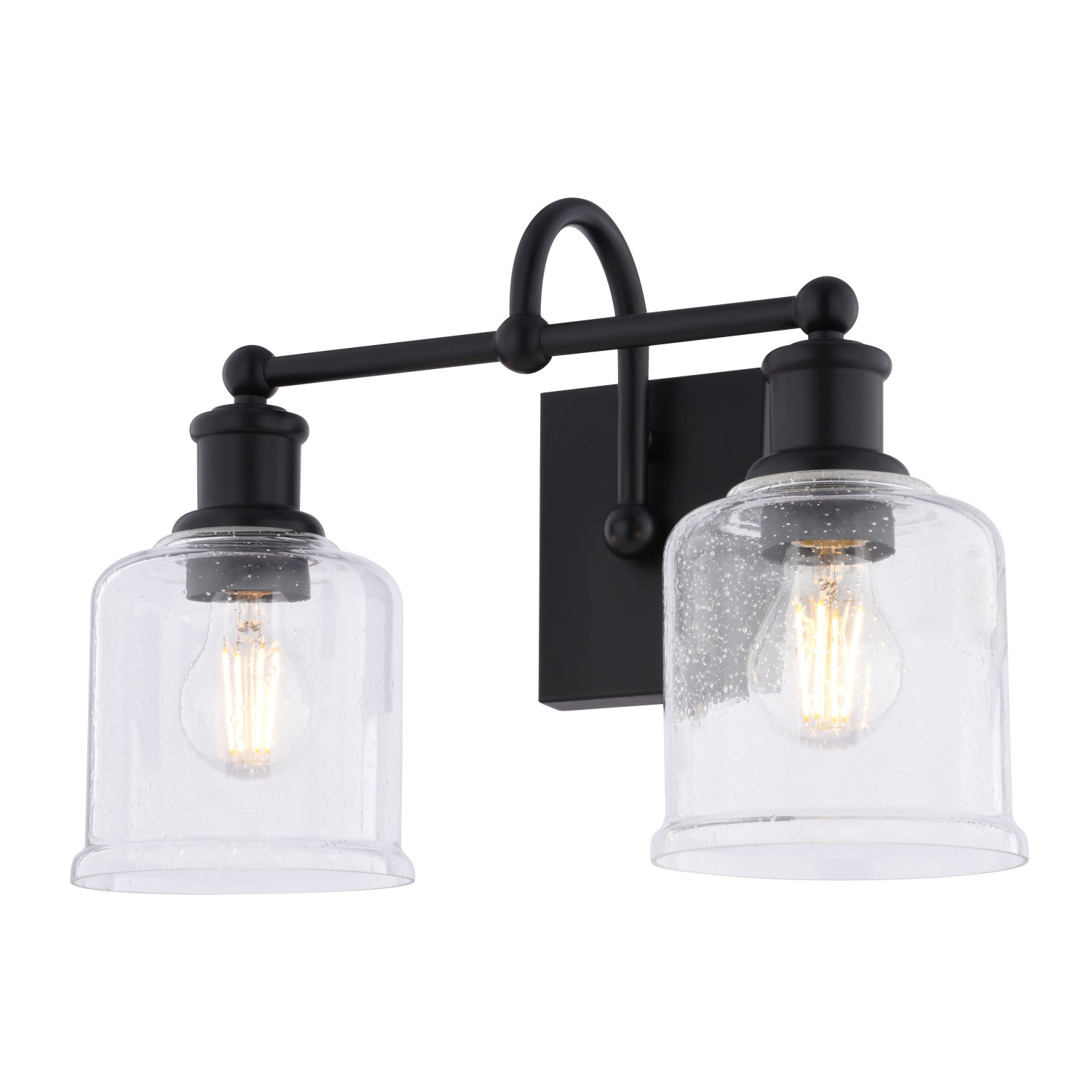 Northbrook 2-Light 16 in. Wide Matte Black Traditional Bathroom Vanity Lighting Fixture, Clear Seeded Cylinder Glass Shade, Dimmable, LED Compatible, Over the Mirror Mounted Steel Wall Sconce
