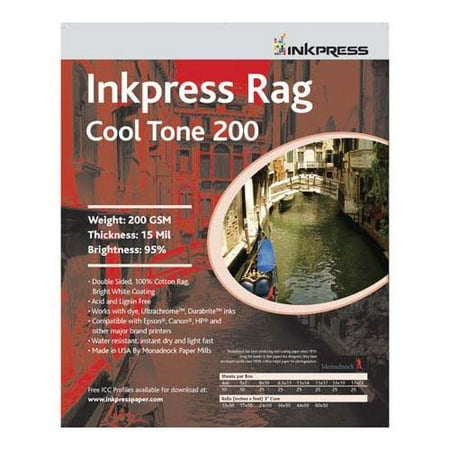 Inkpress Rag Warm Tone Inkjet - Inkpress Rag Cool Tone 200 Double Sided Bright White Matte Cotton Inkjet Paper, 200gsm, 16 mil., 8x10