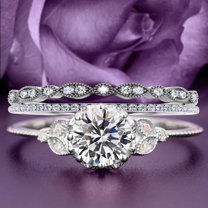 Beautiful 2.25 Carat Round Cut Diamond Moissanite Floral Engagement Ring, Antique Wedding Ring, Two Matching Band in 10k Solid White Gold, Gift For Her In Festival Time, Promise Ring, Anniversary Ring