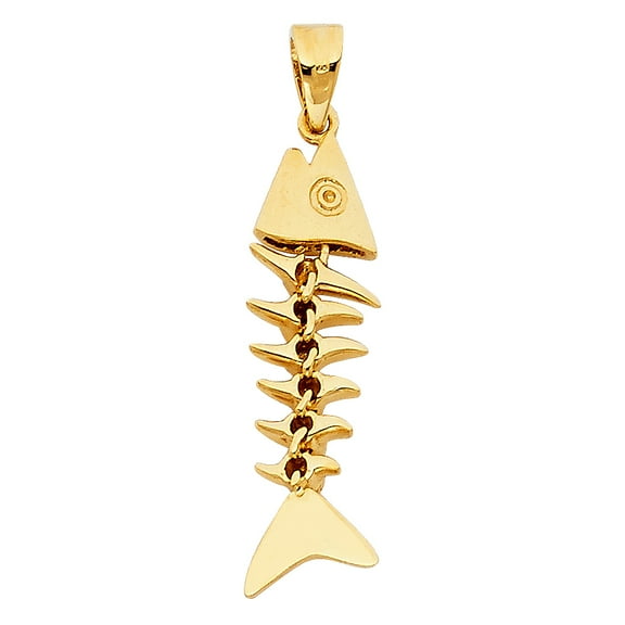 14k Yellow Gold Movable Dead Fish Bones Skeleton Pendant Perpetuity Charm Jewelry Female Unisex