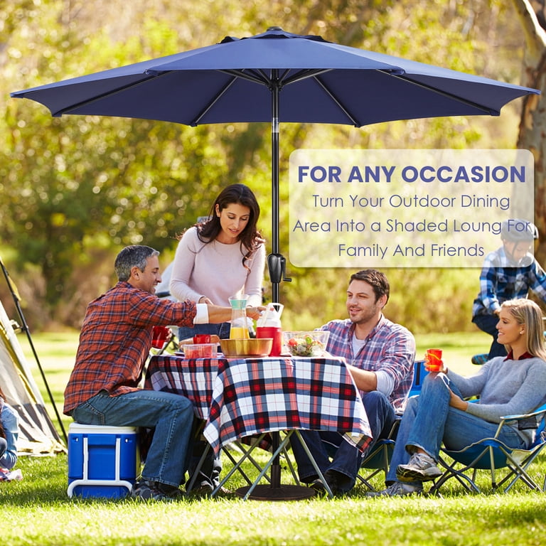 costco large patio umbrella Sunvilla 10' Round Solar LED Market Umbrella