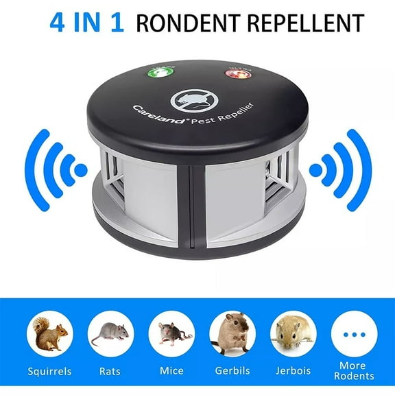 4 in 1 Ultrasonic Rodent Repelent Device, 360° Squirrel Rat Spider Repelent Mice Deterrent, Pest Control Plug in Indoor for Home, Garage, Barns, Warehouse, Basement, Office