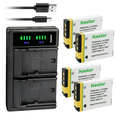 Kastar 4-Pack KLIC-7003 Battery and LTD2 USB Charger Replacement for Kodak KLIC-7003 K7003 Battery Kodak EasyShare V1003 EasyShare Z950 EasyShare Z950 IS Camera