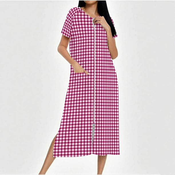 Camisón largo con cremallera para mujer, bata de punto, largo completo, color degradado, con bolsillos