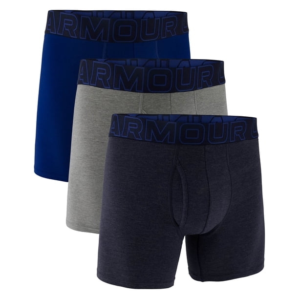 UNDER ARMOUR Calzoncillos bóxer para hombre, pack de 3 - Performance Cotton Boxer Briefs - Solid 6 in, Stretch, Mezcla de algodón Azul oscuro/Gris/Azul XL (X-Large)
