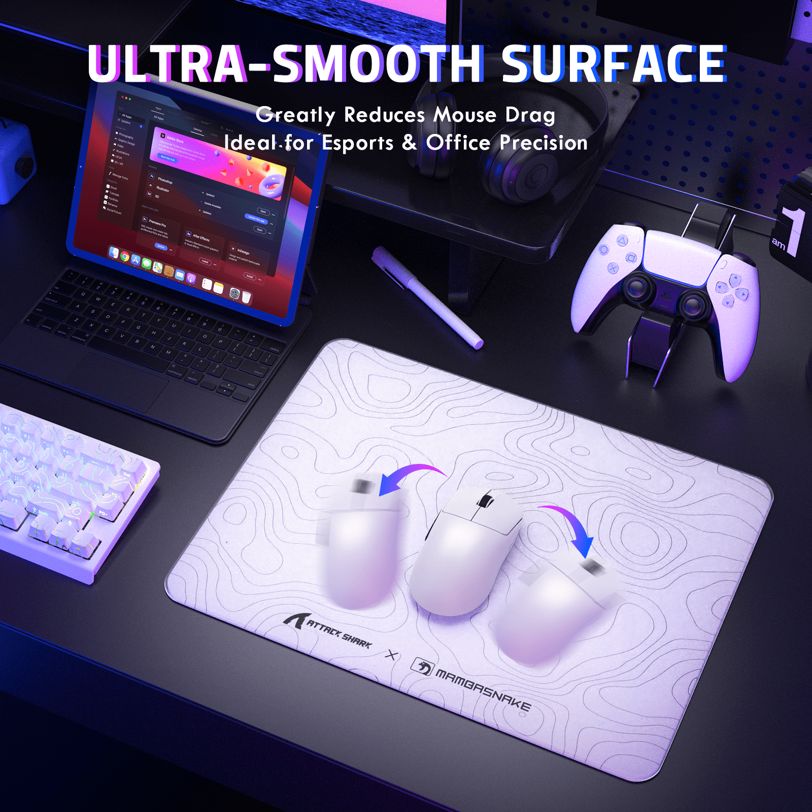ATTACK SHARK CM05SE Glass Gaming Mouse Pad,16.14x12.20 in Tempered Glass Hard Mouse Pad with Nano-Textured Surface, Non-Slip PU Leather Base,9H Scratch Resistant Large Mouse Mat for FPS &PC Gaming
