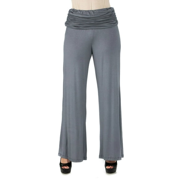 24seven Comfort Apparel Women's Fold Over Palazzo Pants Size 2X Charcoal
