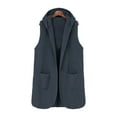 thumbnail image 7 of Womens Hooded Fleece Vest Sleeveless Open Front Sherpa Cardigan Sweater Long Soft Fuzzy Jacket Coat with Pockets Navy, L, 7 of 7
