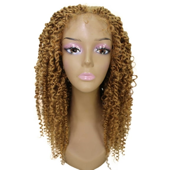 LUXLUXE Tierra Curly 19 in Long 4x4 Hand Tied Lace Braid Braided Wig, Beauty Heat Resistant Fiber, Golden Blonde Color