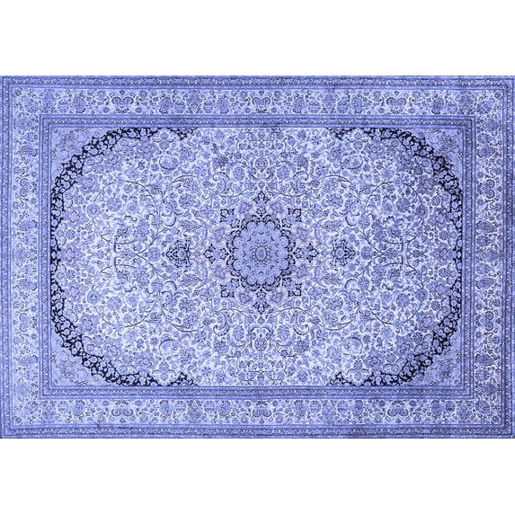 Ahgly Company Machine Washable Indoor Rectangle Medallion Blue Traditional Area Rugs, 8' x 12'