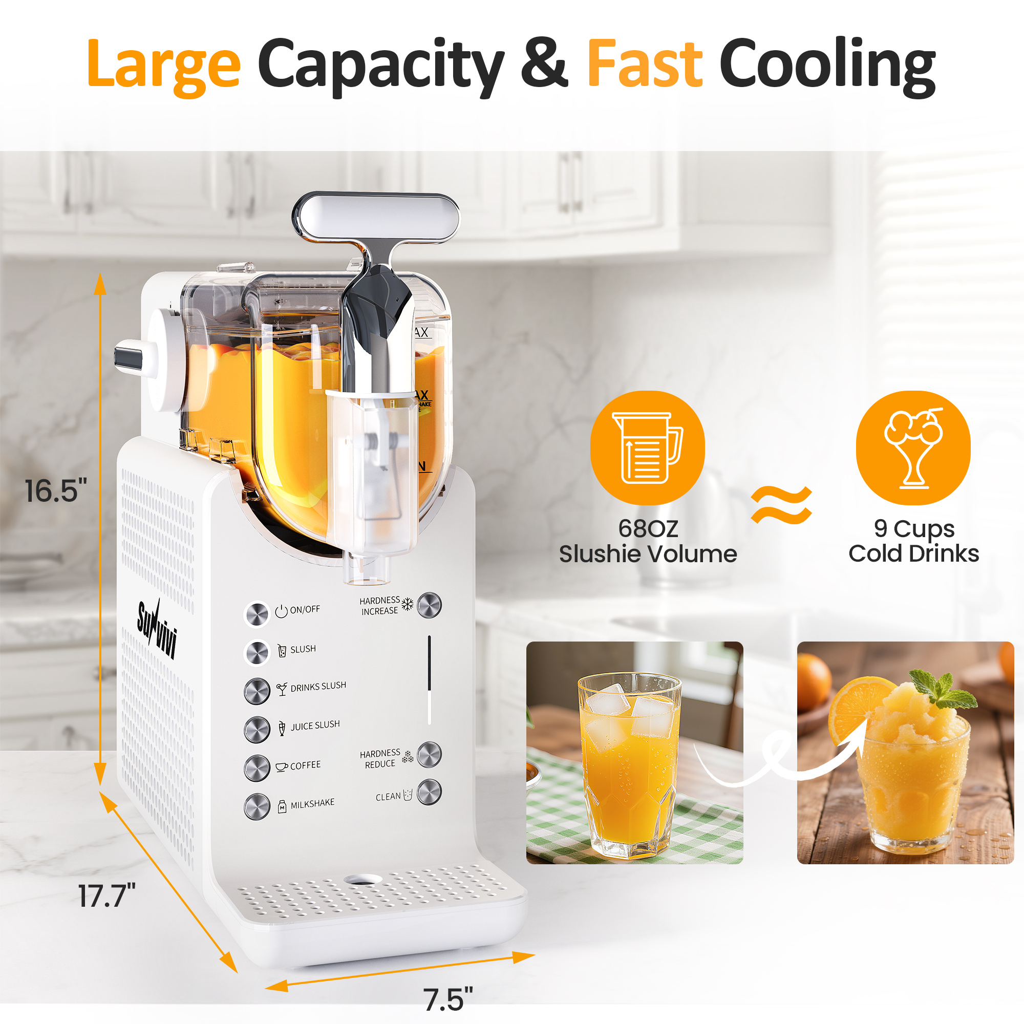 CozyHom Slushie Machine for Home: 68oz Single-Tank Frozen Drink Maker with Rapid Chill Technology, Self-Cleaning System & 5 Drink Modes, Keep Drinks Cold up to 12 Hours, ETL Certified, White