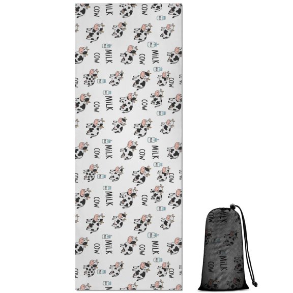 White Cow Milk Pattern Hot Yoga Mat Towel Non Slip for Hot Yoga - Quick-Drying Yoga Mat Cover with 4 Corner Pockets with Travel Bag - Hot Yoga Towel Non Slip Grip Moisture Wicking Sweat 70"x26"