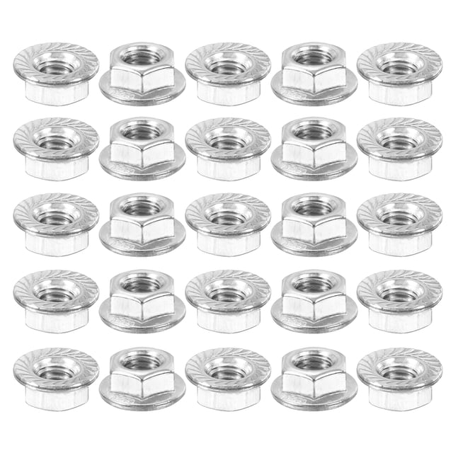 Tuercas de bloqueo de brida hexagonal serradas Uxcell M6x1.0mm, 25 unidades, acero inoxidable 304, no deslizantes, tuerca de brida hexagonal, plateado