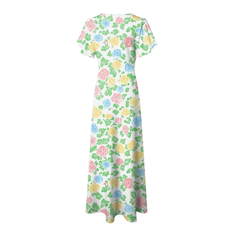 light green floral ruffle v neck maxi dress Green V Neck Ruffle Floral Maxi Dress & Reviews - Green - Dresses