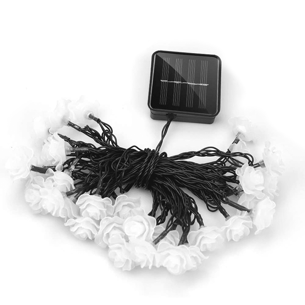 Solar Rose Flower String Lights Decor Outdoor Terrace Garden Patio