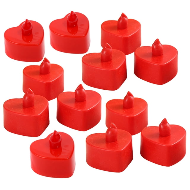24pcs LED Electronic Candle Lamp Heart Shape Candle Lights Flameless Tealight Romantic Party Decor (Red Shell, Red Light, No Flashing)