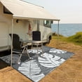 thumbnail image 2 of EastVita Area Rugs Carpets 9'*18' Outdoor Rugs Modern Leaves Pattern Reversible Plastic Straw Rug Waterproof Camping Rug for Patio RV Beach Deck,Gray White gray 9*18ft, 2 of 7