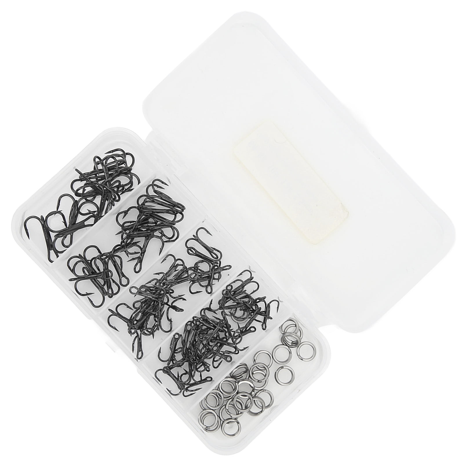 100pcs Treble Fishing Hooks and Double Ring High Carbon Steel Triple Barbed Hook Fishing Accessories with Storage Box Black