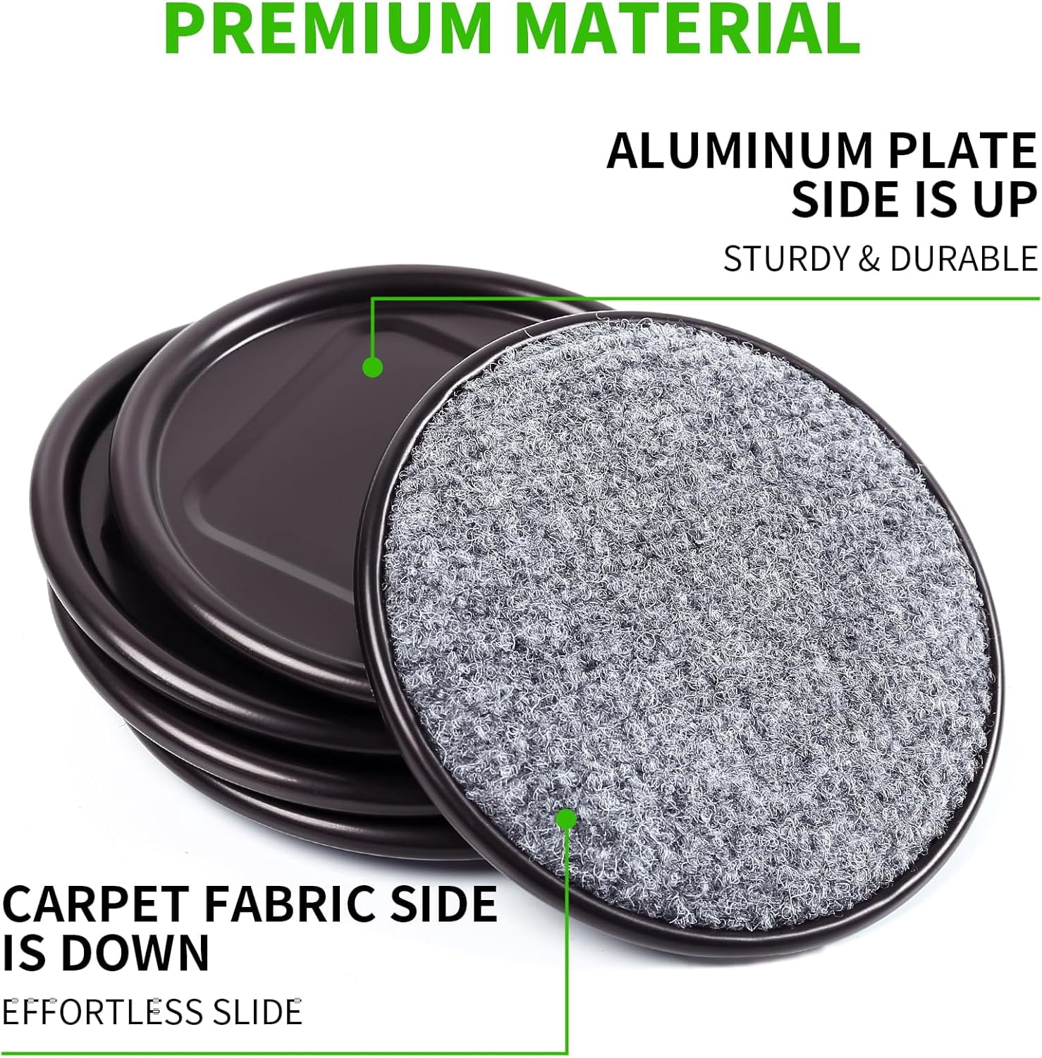 4" Round Carpet Bottom Furniture Caster Cups, Reusable Furniture Sliders for Hardwood Floors, Felt Furniture Pads Coasters to Protect Tile or Laminate Floors from Scratches, Brown/Gray (12 Pack)