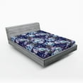 thumbnail image 2 of Ambesonne Floral Fitted Sheet, Roses Flowers Leaves Plot, California King, Dark Violet Blue and Mauve, 2 of 5