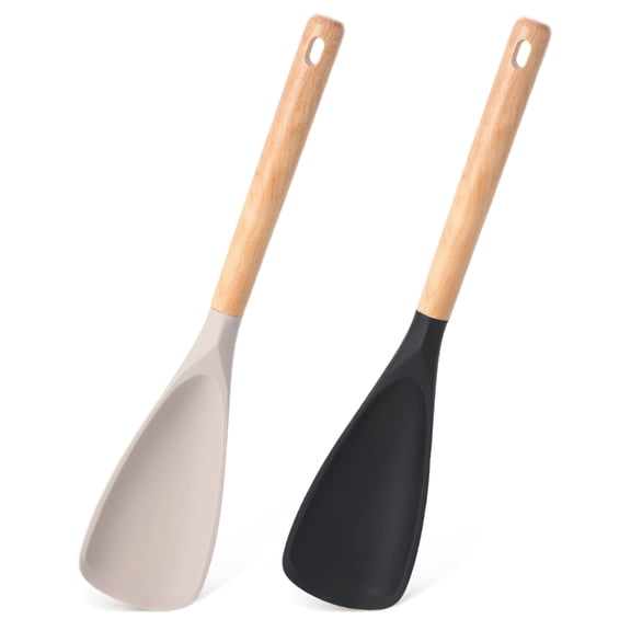 Topekada 2 Pack Cooking Spoon for Nonstick Cookware, BPA-Free Matte Silicone & Wooden Handle, Heat-Resistant for Mixing, Scooping, Scraping and Serving, Safe for Pots Pans Skillets