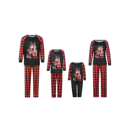 

Calsunbaby Christmas Family Matching Pajamas Set Casual Deer Print Long Sleeve Tops Plaids Pants Sleepwear Outfits