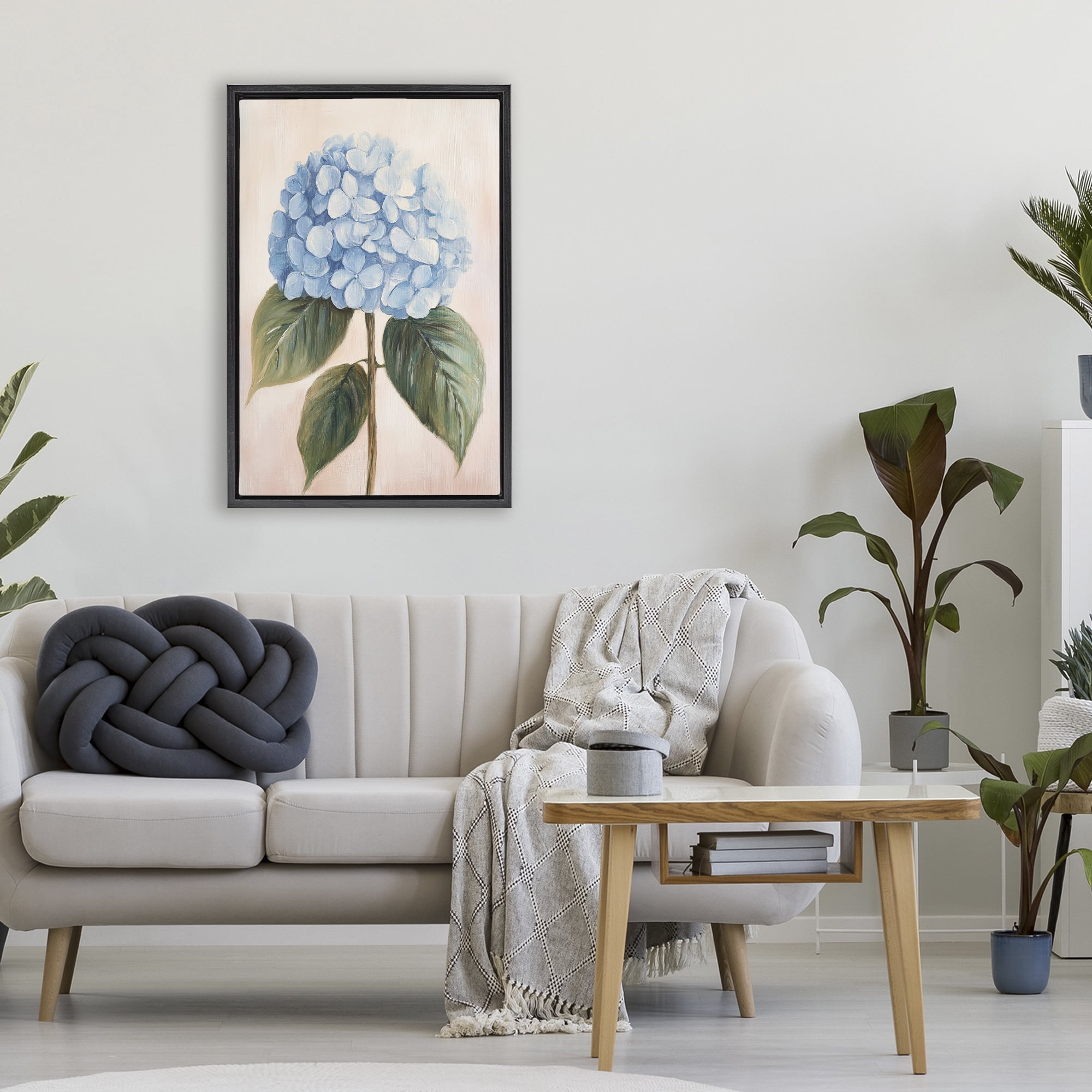 Stupell Industries Baby Blue Hydrangea Black Framed Floater Canvas Wall Art, design by Petal Prints Design