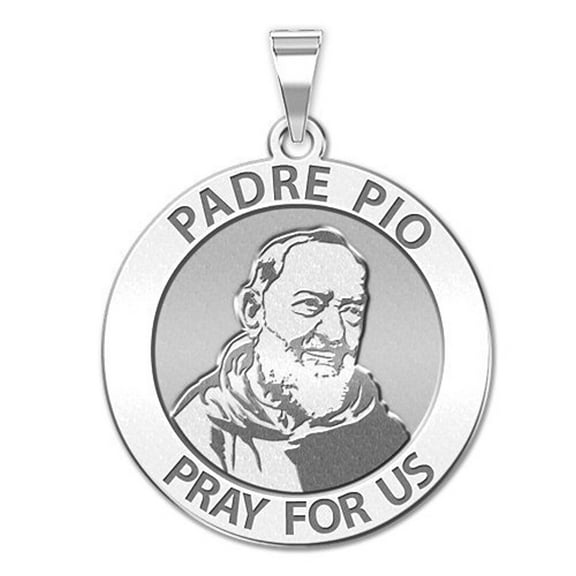 Picturesongold.Com Padre Pio Religious Medal Necklace Pendants Adult- 10k White Gold - 1 x 1 inch