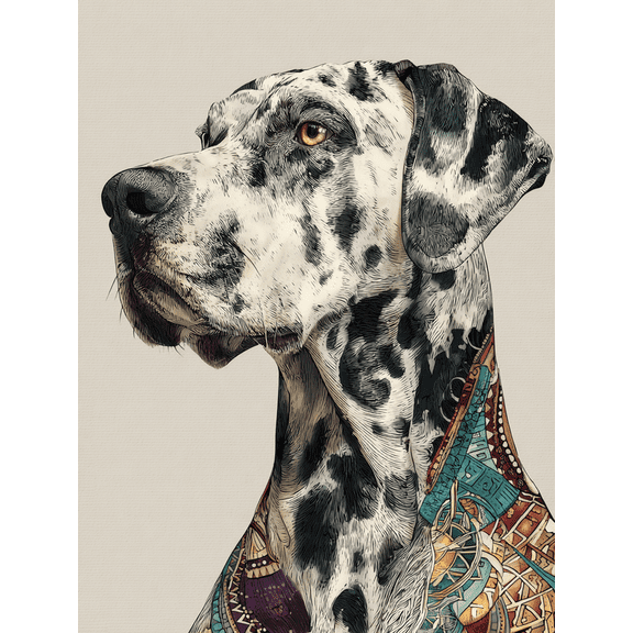 Great Dane Mandala Tattoo Canvas Wall Art Print, Living Room Bedroom Cafe Hallway Decor