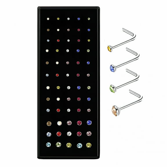 DESIGNICE 60Pcs Nose Studs for Women Men 316L Stainless Steel Cz Nose Piercing Jewelry L Shaped Nose Rings Bone Nose Ring Hoop 22G Flat Back Nose Stud 16 Gauge Nose Jewelry Ring 16 Gauge Hoop Earring
