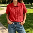 thumbnail image 7 of Women's Dress Shirts Causal Button Down Short Sleeve Shirt with Chest Pocket Breathable Linen Blouse for Women, 7 of 7